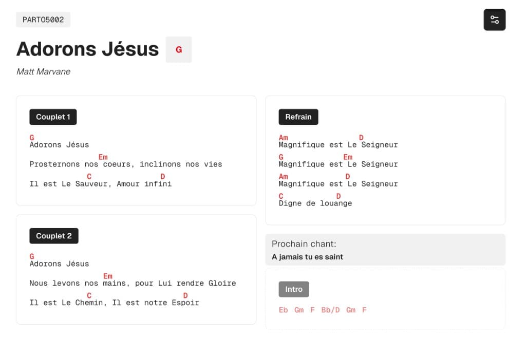 Aperçu de la première section du chant suivant dans la lecture.